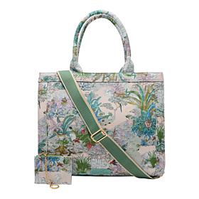 Wildflower Parisian Toile Print Tote with Coin Purse Set