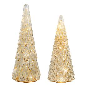 Winter Lane 2-piece Set Twinkle Effect Glass Trees with 6-Hour Timer