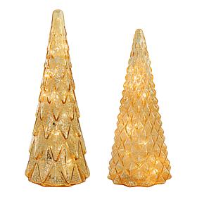 Winter Lane 2-piece Set Twinkle Effect Glass Trees with 6-Hour Timer