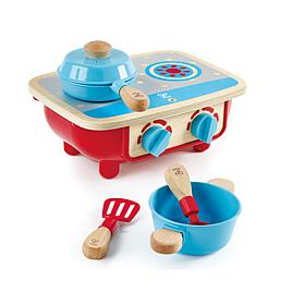 Wooden Kitchen Playset with Toy Stove, Frying Pan, Spoon, Spatula