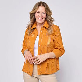 WynneCollection 3/4-Sleeve Pointelle Patchwork Shirt