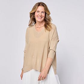 WynneCollection 3/4-Sleeve V-Neck Baby Boucle Sweater