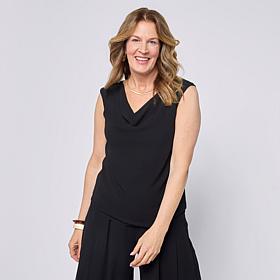 WynneCollection Chiffon Cowl Neck Sleeveless Top