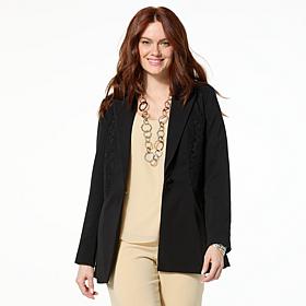 WynneCollection Collared Crepe & Lace Jacket