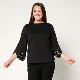 WynneCollection Cotton-Blend Eyelet Bell Sleeve Top