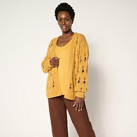WynneCollection Cotton Blend Open Stitch Cardigan