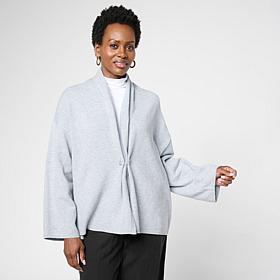 WynneCollection Draped Cardigan with Cuff Link Closure