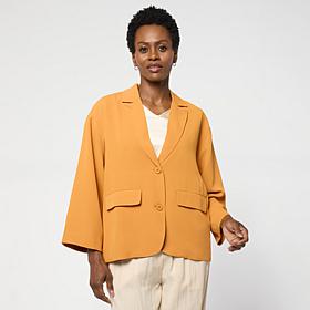 WynneCollection Drapey Twill Button-Front Dolman Jacket