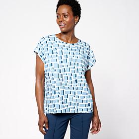 WynneCollection Drapey Twill Dolman Sleeve Crew Neck Top