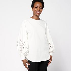 WynneCollection Embroidered Eyelet Sleeve Shirt 