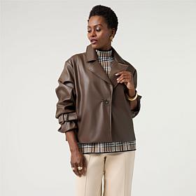 WynneCollection Faux Leather Short Trench