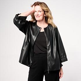 WynneCollection Faux Leather Unstructured Jacket