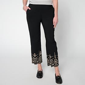 WynneCollection FlatterFIT Embroidered Scallop Hem Ankle Pant