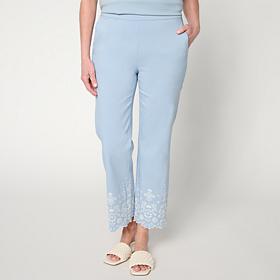 WynneCollection FlatterFIT Embroidered Scallop Hem Ankle Pant