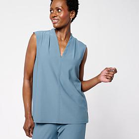 WynneCollection Luxe Crepe Sleeveless V-Neck Top