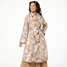 WynneCollection Occasion Floral Jacquard Trench Coat