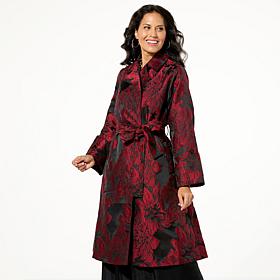 WynneCollection Occasion Floral Jacquard Trench Coat