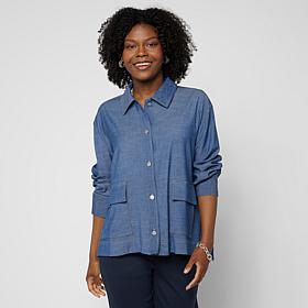 WynneCollection Pique Tencel Blend Shirt Jacket