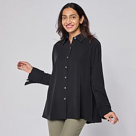 WynneCollection Pleat Back Crepe Shirt with Cuff Detail