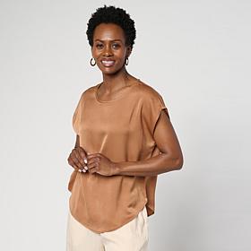 WynneCollection Printed Satin Cap-Sleeve Top