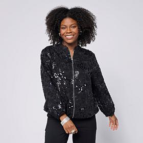 WynneCollection Sequined Bomber Jacket