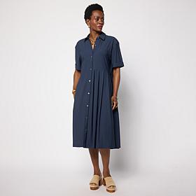 WynneCollection Stretch Tech Short-Sleeve Pleated Dress