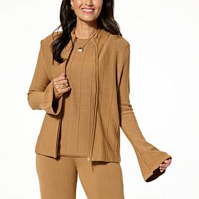 WynneCollection Sweater Knit Jacket with Godet Detail