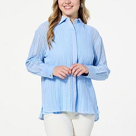 WynneCollection Woven Crochet Button-Down Shirt