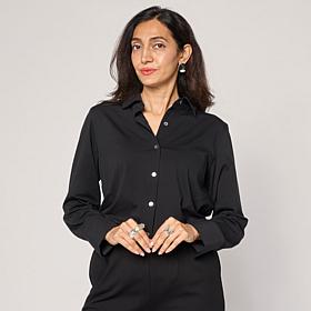 WynneLayers Button-Front High-Low Gusset Detail Tunic Shirt