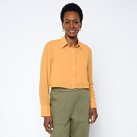 WynneLayers Chiffon Collared Long-Sleeve Cropped Shirt