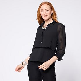 WynneLayers Chiffon Collared Long-Sleeve Cropped Shirt