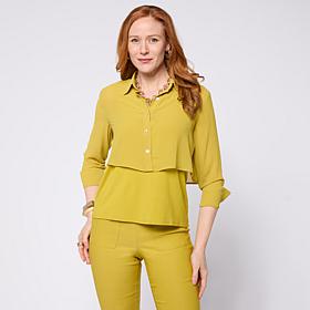 WynneLayers Chiffon Collared Long-Sleeve Cropped Shirt