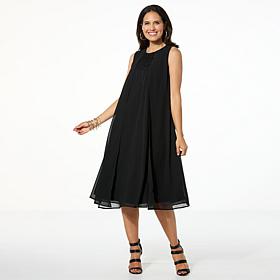 WynneLayers Chiffon Overlay Dress with Embroidery