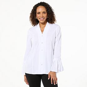 WynneLayers Cotton-Blend Poplin Top with Ruffled Cuffs