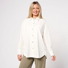 WynneLayers Cotton Curved Hem Button-Down Shirt