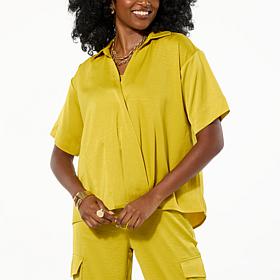 WynneLayers Hammered Satin Twist Front Shirt