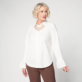 WynneLayers Jersey Button Up with Cuff Detail