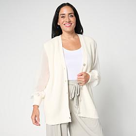 WynneLayers Mixed Media Button-Up Cardigan