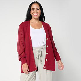 WynneLayers Mixed Media Button-Up Cardigan