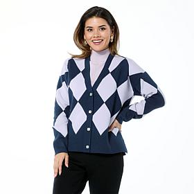 WynneLayers SoftKNIT Diamond Jacquard Knit Cardigan