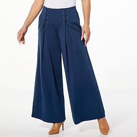 WynneLayers Woven Crepe Wide-Leg Pant with Lace-Up Detail