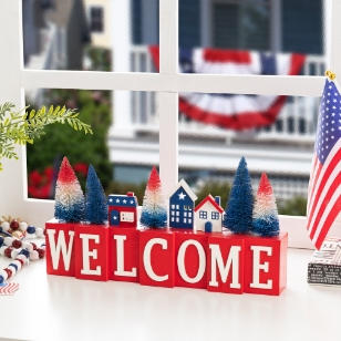 Welcome Table Decor with Village Scene