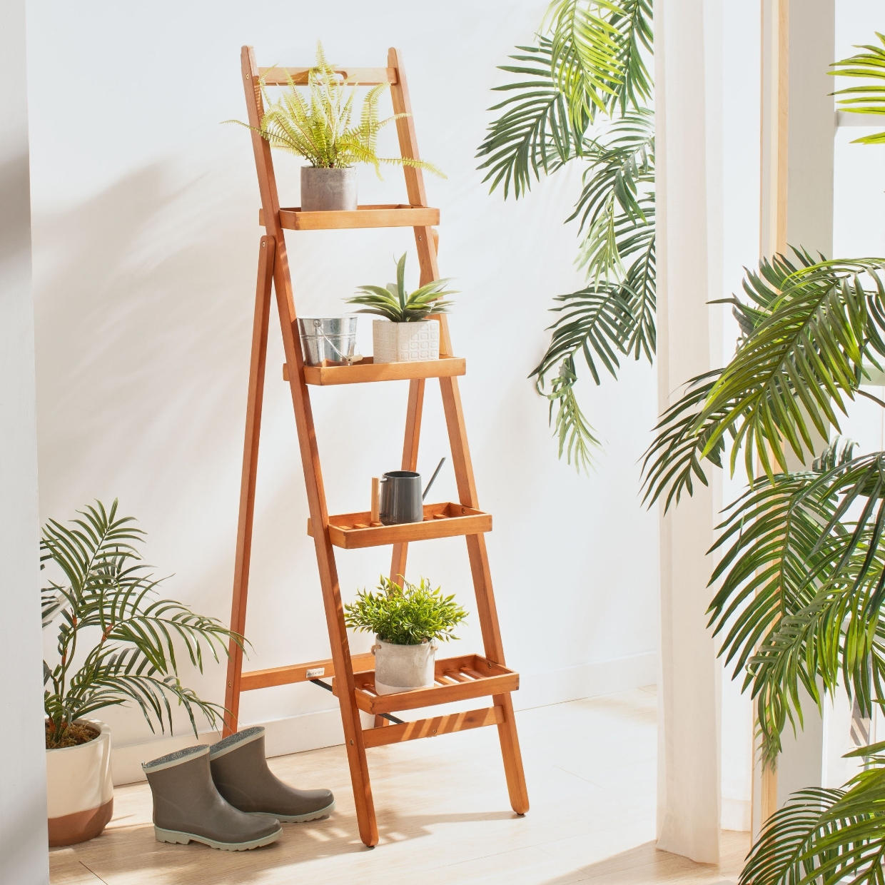 wooden rack with plants